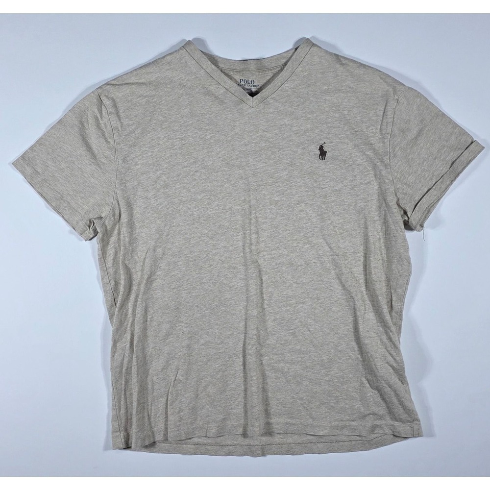 Polo Ralph Lauren Men's V-Neck T-Shirt Heather Beige Tan Cotton Size M